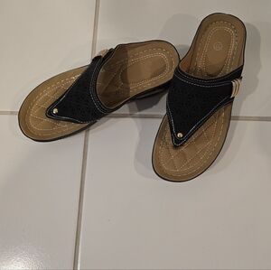 Black and Tan Wedge Sandals